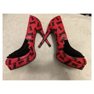 TUK 5” Heels Platform Red Black Hearts Bows